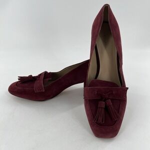 Classic Court Suede Tassel Pumps Ann Taylor Womens 9 M Plum Cranberry Block